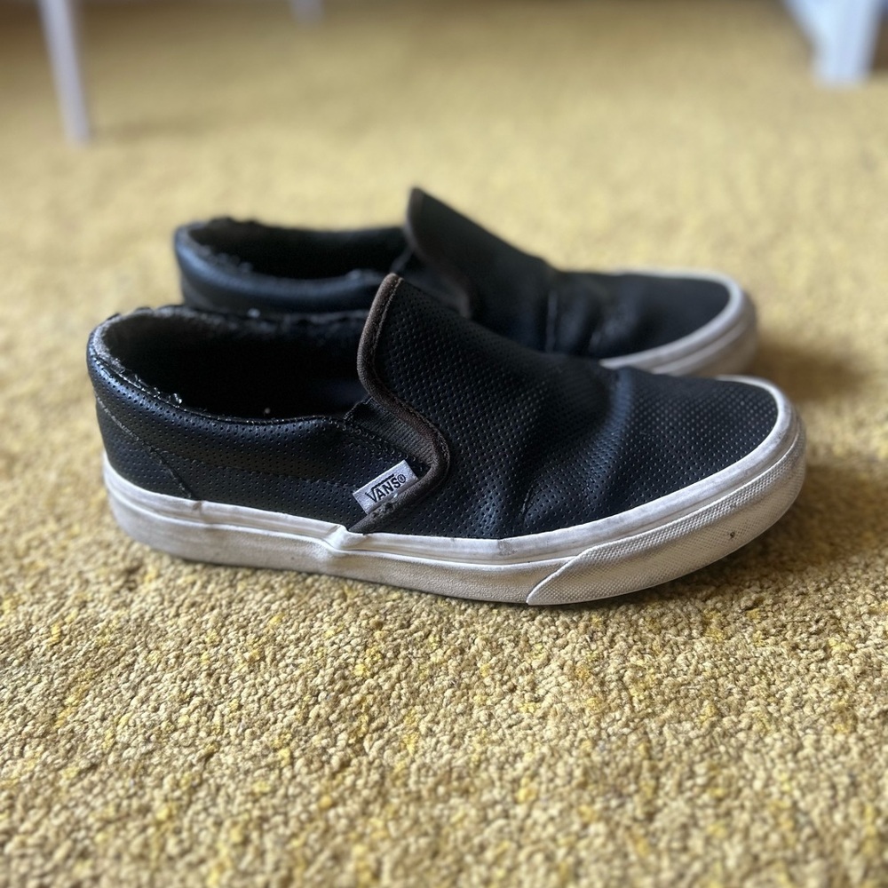 Vans Asher Black Perforated Leather Slip-Ons